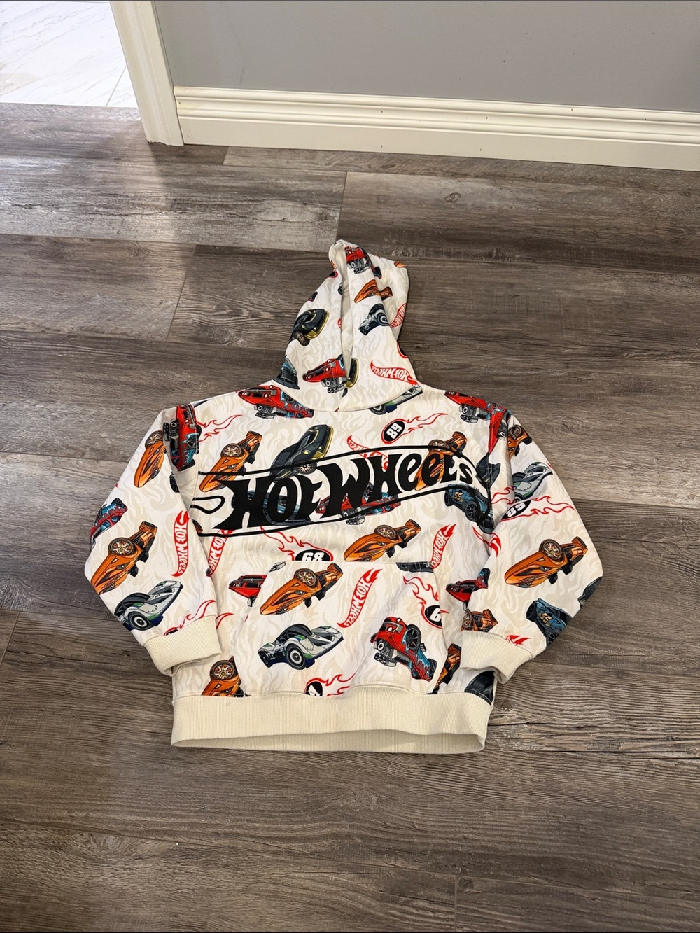 Hot Wheels Kids' Hooded Sweatshirt - White with Car Print